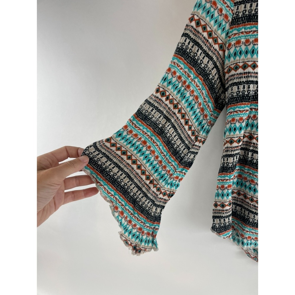 Live And Let Live Blouse Women's Size Small 3/4 Sleeve Crochet Front Knot Tie - Picture 6 of 11